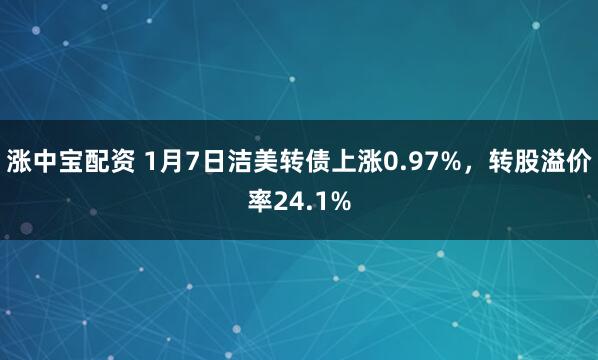 涨中宝配资 1月7日洁美转债上涨0.97%，转股溢价率24.1%